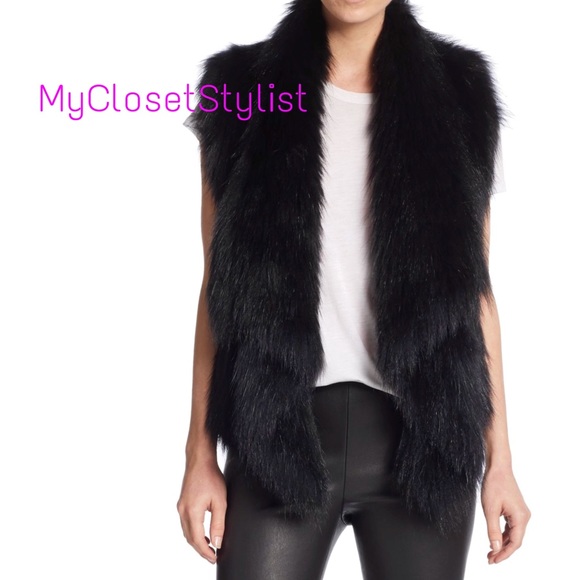 VINCE Black Fur Jacket $1,800 Coat Vest! NWT Raccoon Small Silky SOFT! - Picture 2 of 8